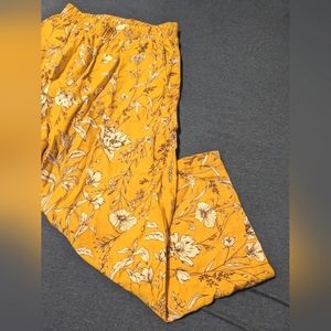 Yellow Floral Wide Leg Linen Pant